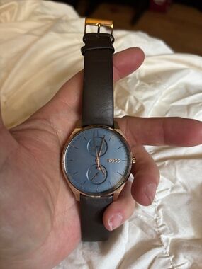 Hugo BOSS Blue Dial Watch with Rose Gold Case